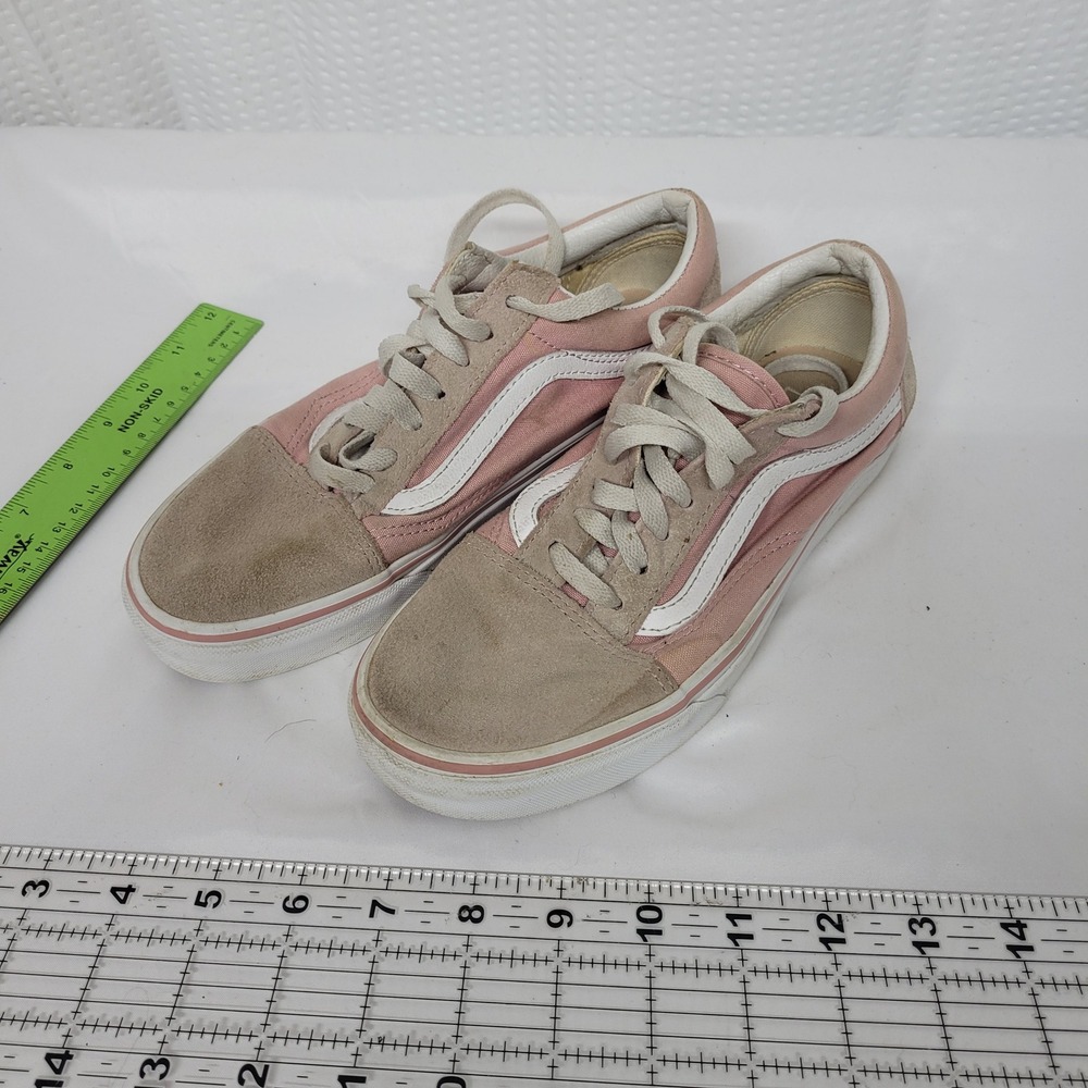 Vans Old Skool Pink Tan Suede Canvas Low Top Sneakers Mens 5.5 Womens 7 500714